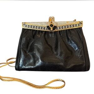 Vintage Finesse La Model Black & Gold Rhinestone Evening Clutch